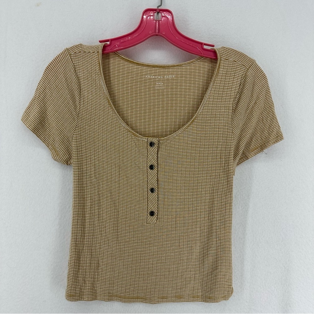 American Eagle Outfitters Stripped Button T Shirt‎ Blouse Medium Yellow